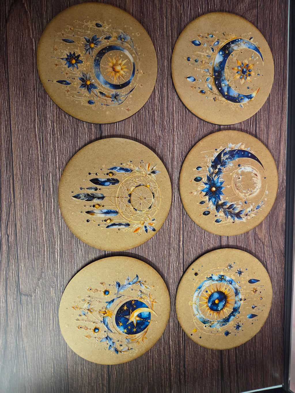 Wooden moon coasters