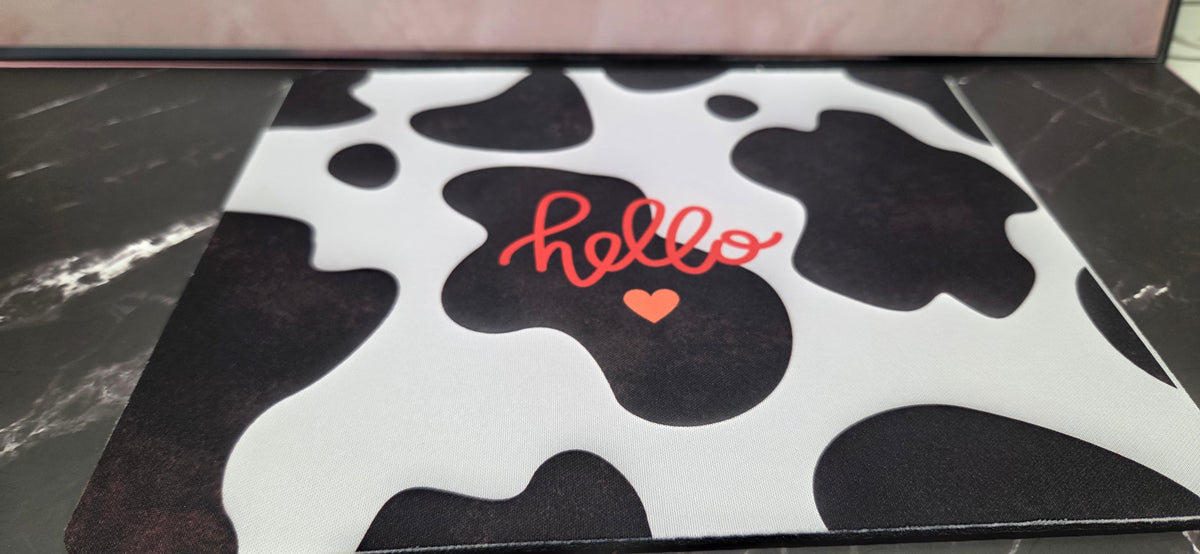 Hello cow print mouse pad