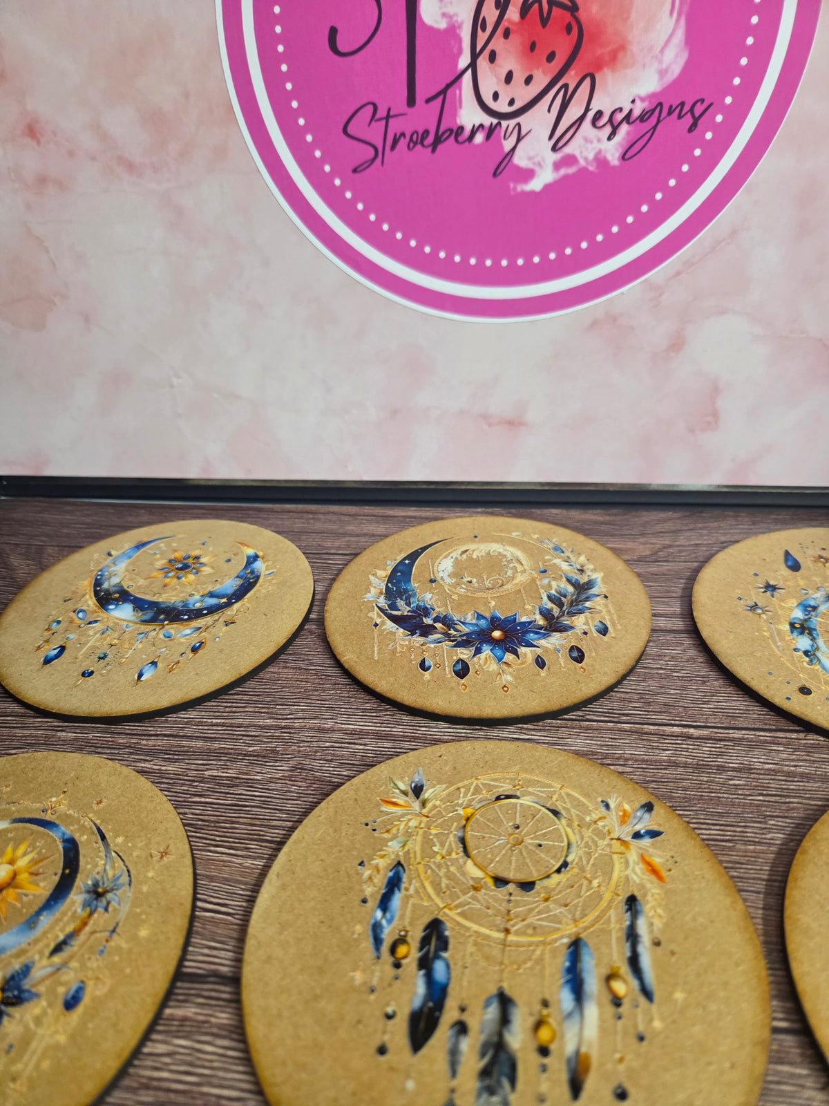 Wooden moon coasters
