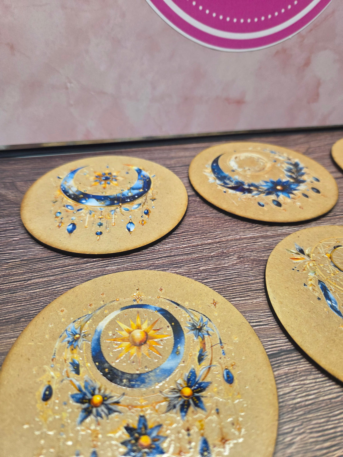 Wooden moon coasters