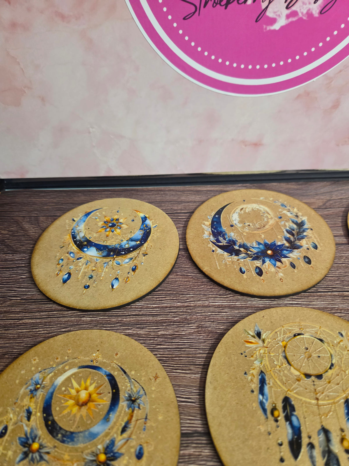 Wooden moon coasters